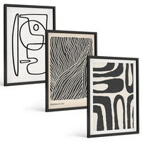 BILDER SET 3er Set - 40x60 cm Schwarzer Rahmen - Abstrakte Muster, Linien, Texturen - Schwarz, Kunststoff (40/60cm) - TULUP