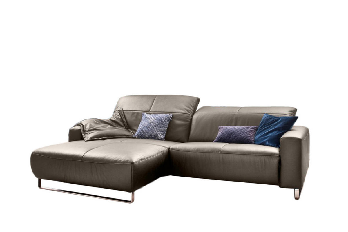 ECKSOFA MIT SITZTIEFENVERSTELLUNG YORK Lavagrau Leder - Greige/Silberfarben, Leder (284/180cm) - KAWOLA