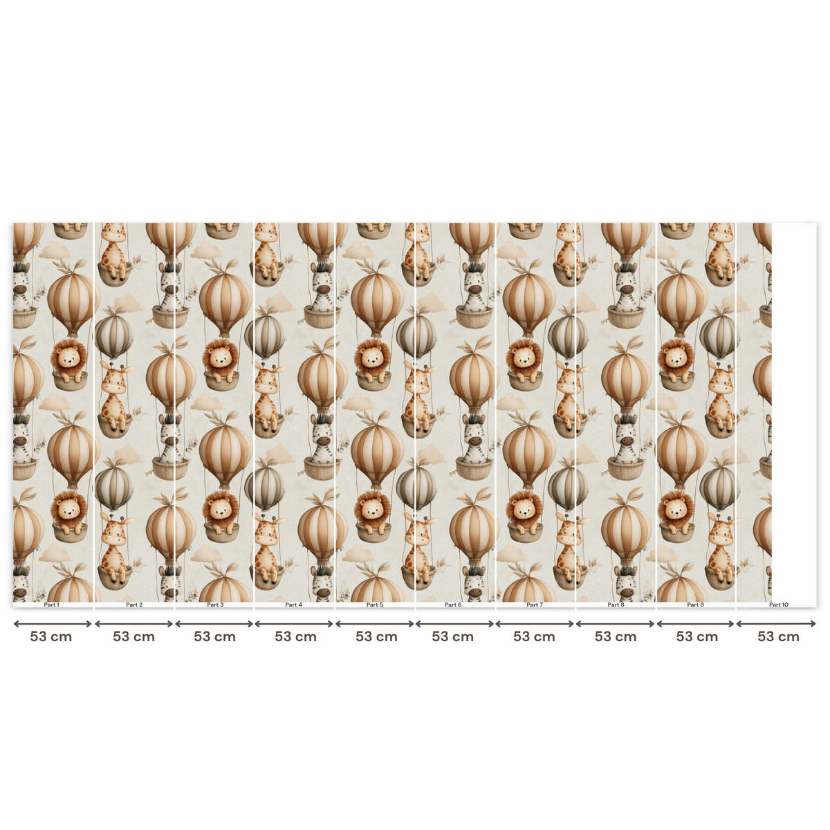 KINDERTAPETE - Safari - Heißluftballons - Taupe - 500x240 cm - Beige, Papier (500/240cm) - OnlyWow