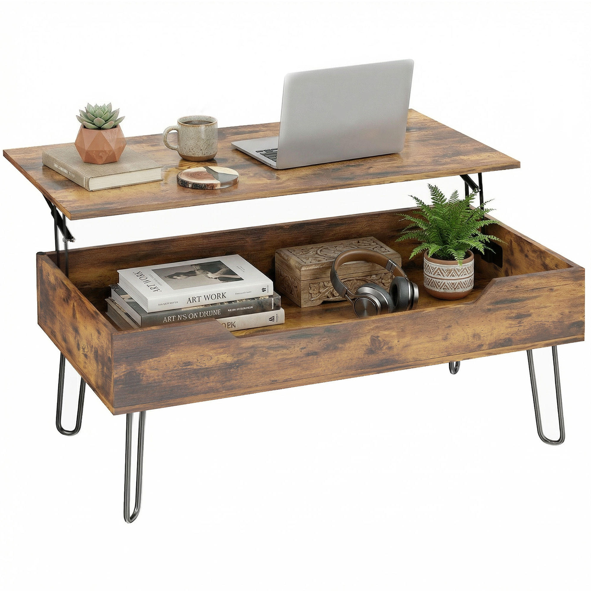 COUCHTISCH Braun höhenverstellbar 95/50/40 cm - Wildeiche, Metall (50/95/40cm) - PANGIVO