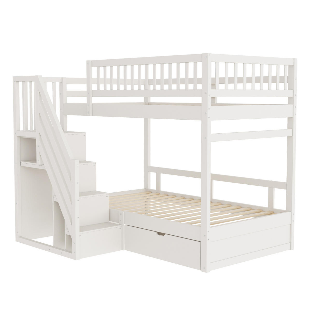 ETAGENBETT 90/200 cm aus Kiefernholz mit Treppe und Stauraum Weiß - Weiß, Holz (90/200cm) - Modenvie