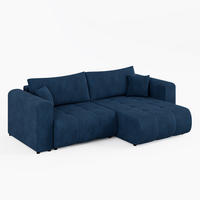 ECKSOFA RIVA Rechts Blau Cord-Stoff L-Form Couch mit Schlaffunktion & Bettkasten - Blau/Schwarz, Holz (160/255cm) - Barchello