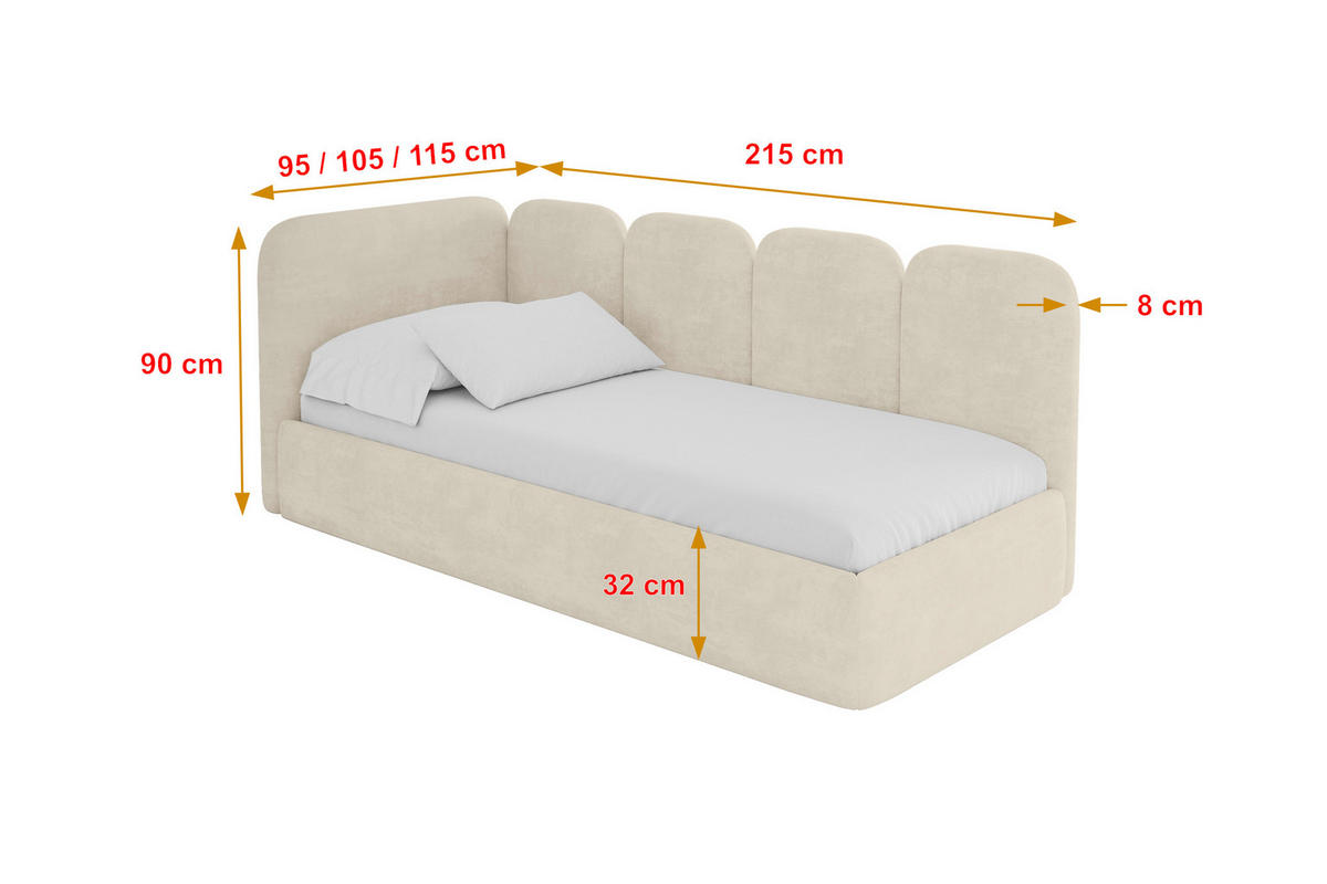 EINZELLBETT Jugendbett mit Bettkasten und Matratze H3/H4, Rechts - VELY 80x200 Beige - Naturfarben, Holzwerkstoff/Textil (80/200cm) - ALTDECOR