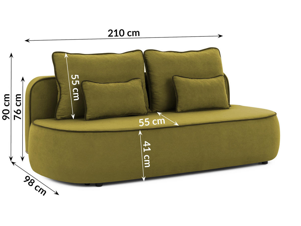 KINDERSOFA Vero im modernen und abgerundeten Design mit Schlaffunktion und Bettkasten aus Grün Plüschstoff mit dunkelgrüner Paspel - Schwarz/Grün, Holz/Kunststoff (210/90/98cm) - S-Style Möbel