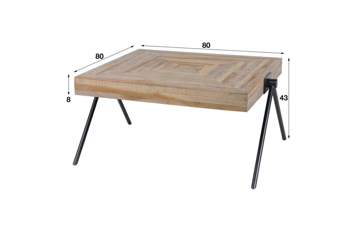 COUCHTISCH WILLY Braun Teakholz - Schwarz/Braun, Holz/Metall (80/80/43cm) - KAWOLA