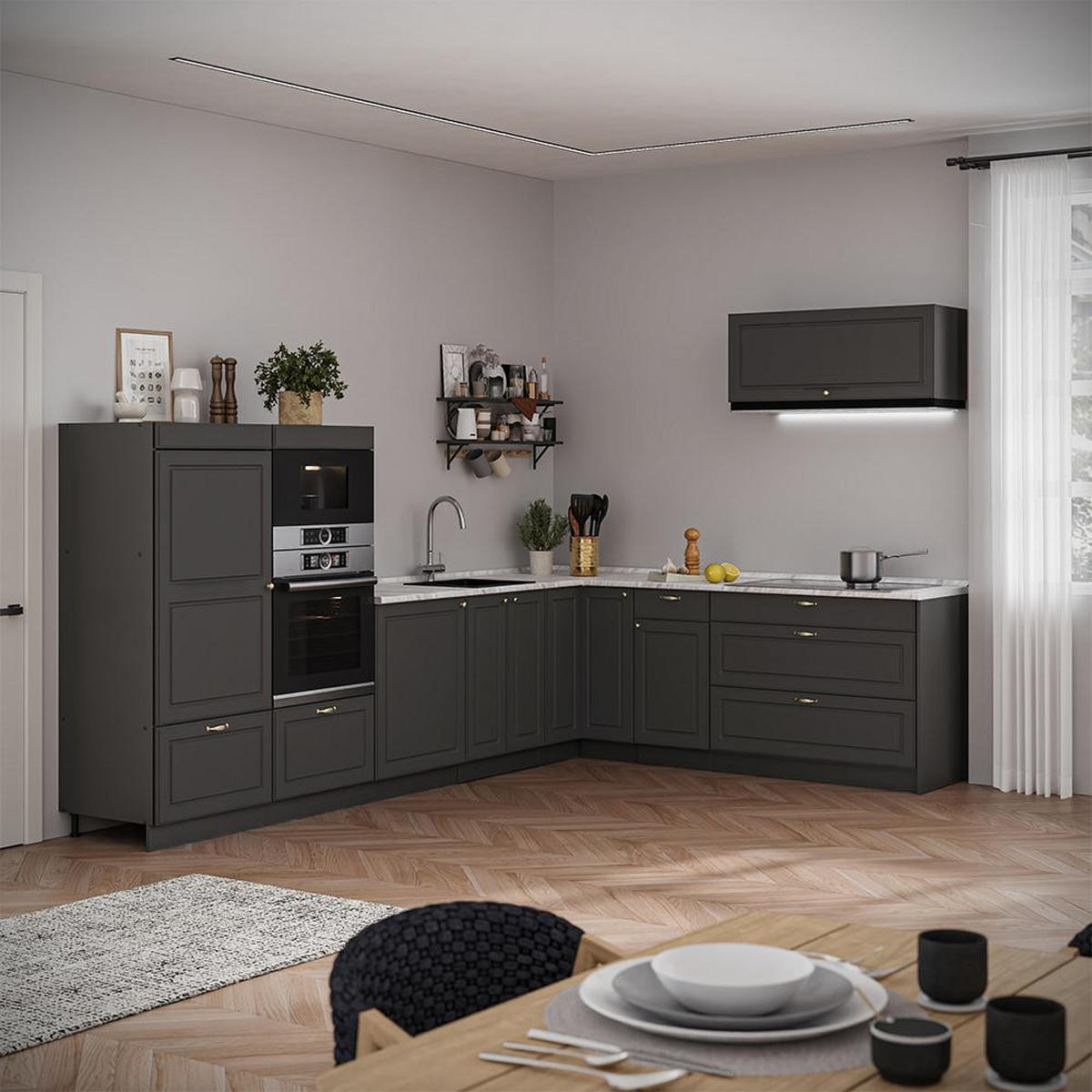 HÄNGESCHRANK Fame-Line, Anthrazit-Gold Landhaus/Anthrazit, 100 cm - Anthrazit, Holzwerkstoff (100/40/34.1cm) - Vicco
