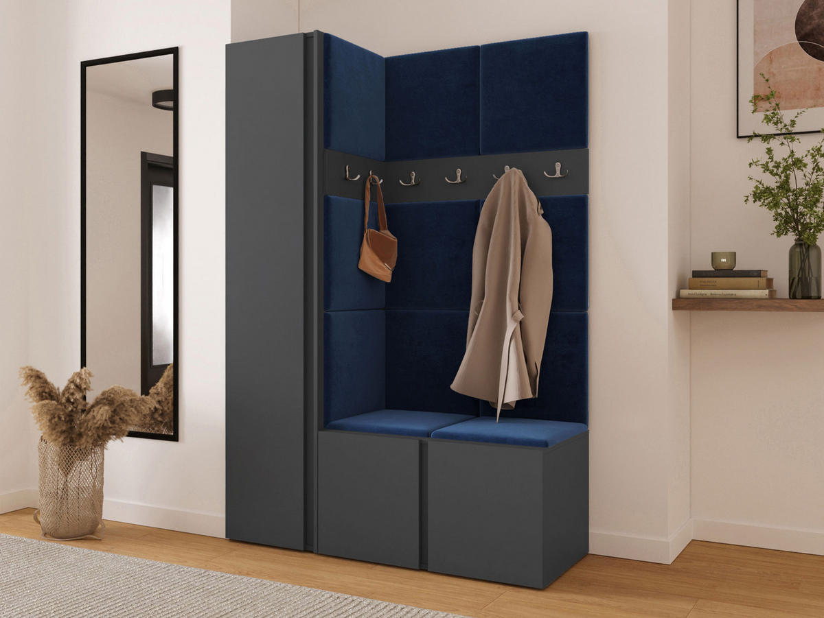 GARDEROBEN-SET Orion IX - Blau/Graphitfarben, Holzwerkstoff/Kunststoff (124/186/46cm) - MIRJAN24