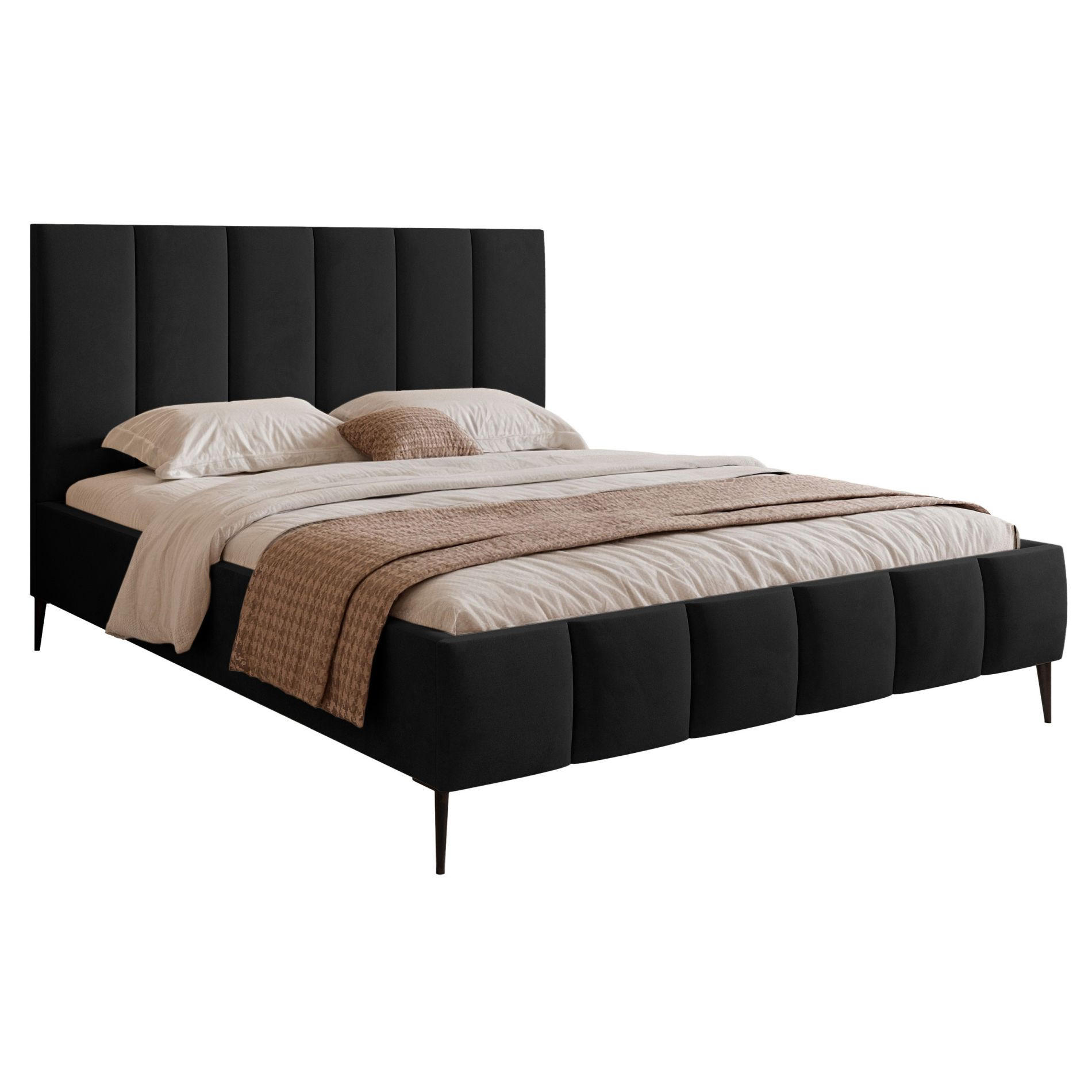 POLSTERBETT Sarafino Schwarz Samt 180x200 cm - Schwarz, Textil/Metall (180/200cm) - Selsey