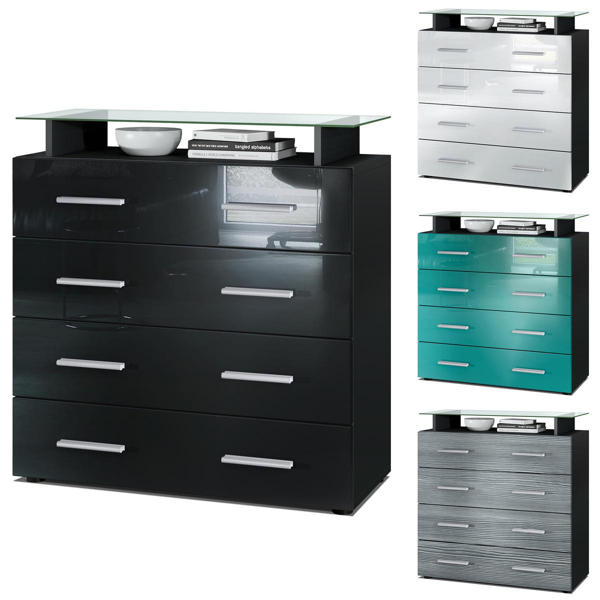 KOMMODE Pavos Eiche Nordic - Silbereichenfarben, Holzwerkstoff (76/81/35cm) - Vladon