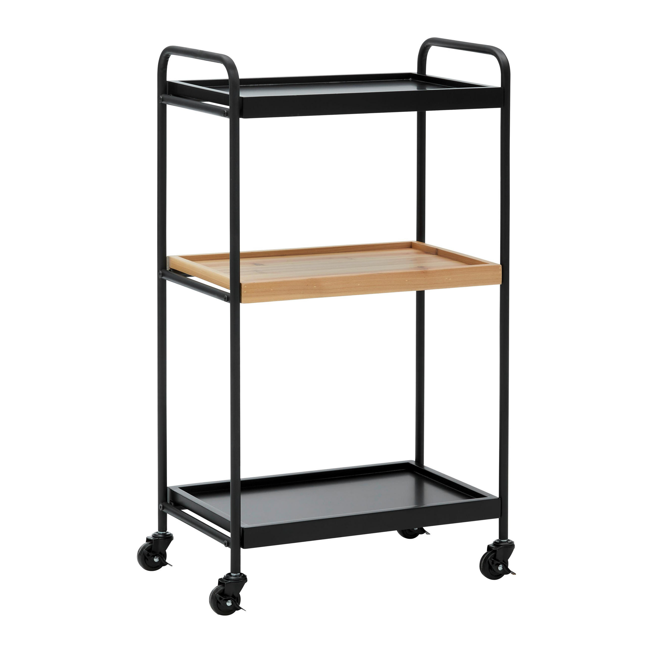ROLLWAGEN Giorgia Eichefarben/ Schwarz Echtholz/MDF - Schwarz, Holz (50/89/30cm) - Bessagi Home