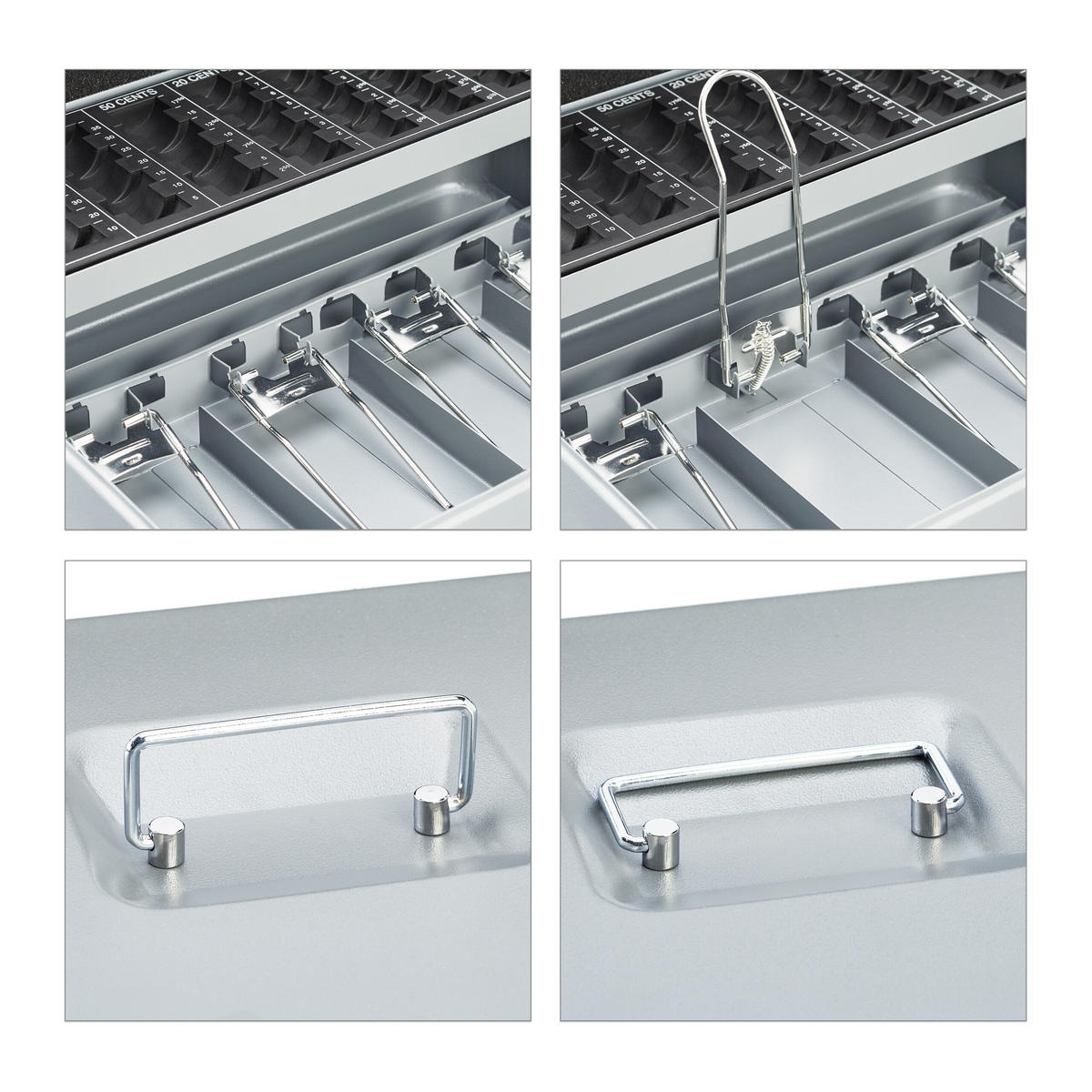 GELDKASSETTE Euro-Münzzählbrett - Silberfarben, Kunststoff/Metall (30.5/8.5/24.5cm) - Relaxdays