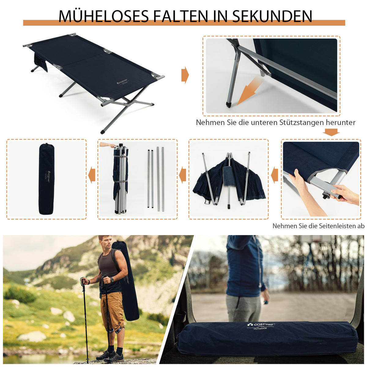 CAMPINGLIEGE Klappbar Blau - Blau, Metall - COSTWAY