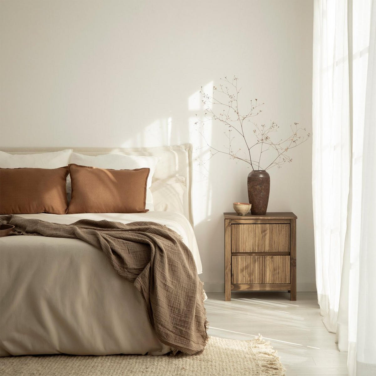 NACHTTISCH 2 SCHUBLADEN Hanne Natürlich 50 cm x 58 cm 2er-Set - Naturfarben, Holz (50/58/39cm) - Klast Home