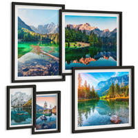 BILDER SET 5er Set - 50x50 cm & 20x30 cm & 40x60 cm Schwarzer Rahmen - Spiegelung des Waldes in Bergseen - Schwarz, Kunststoff (40/60cm) - TULUP