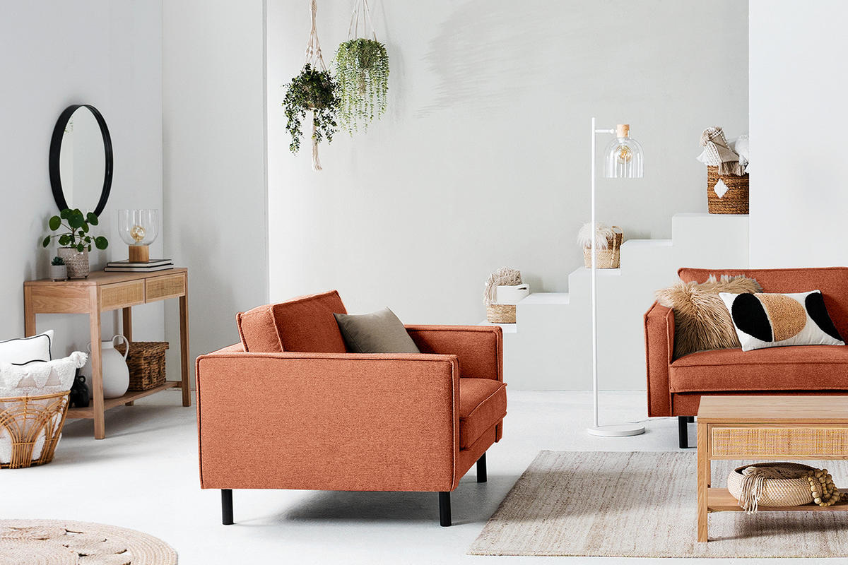 XL SESSEL - Terracotta/Schwarz, Wellpappe/Textil (117/81/96cm) - home24