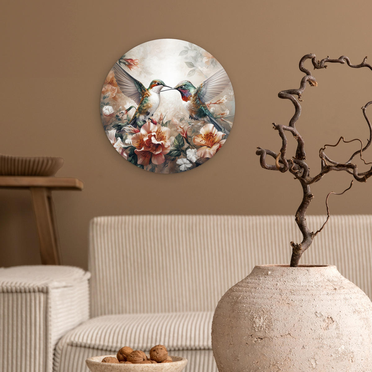 WANDBILD Kolibri - Vögel - Blumen - Natur 30x30 cm - Altrosa, Kunststoff (30/30cm) - MuchoWow