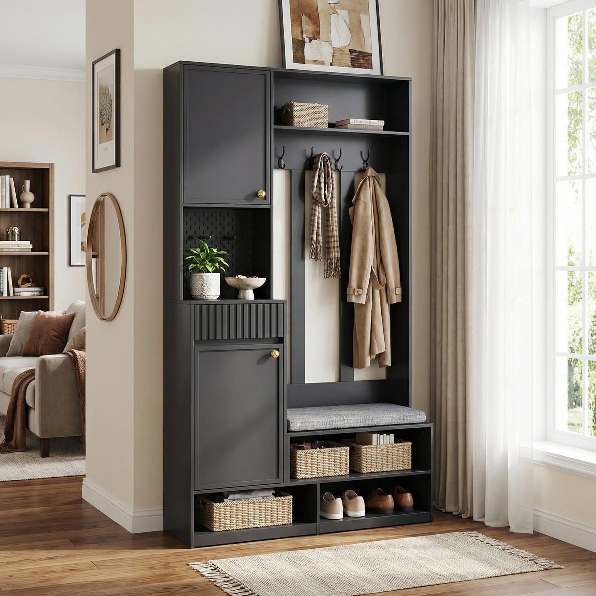 GARDEROBEN-SET 100 cm in Schwarz 6-in-1 Flurgarderobe - Schwarz, Holzwerkstoff (100/180/35cm) - Urban Meuble