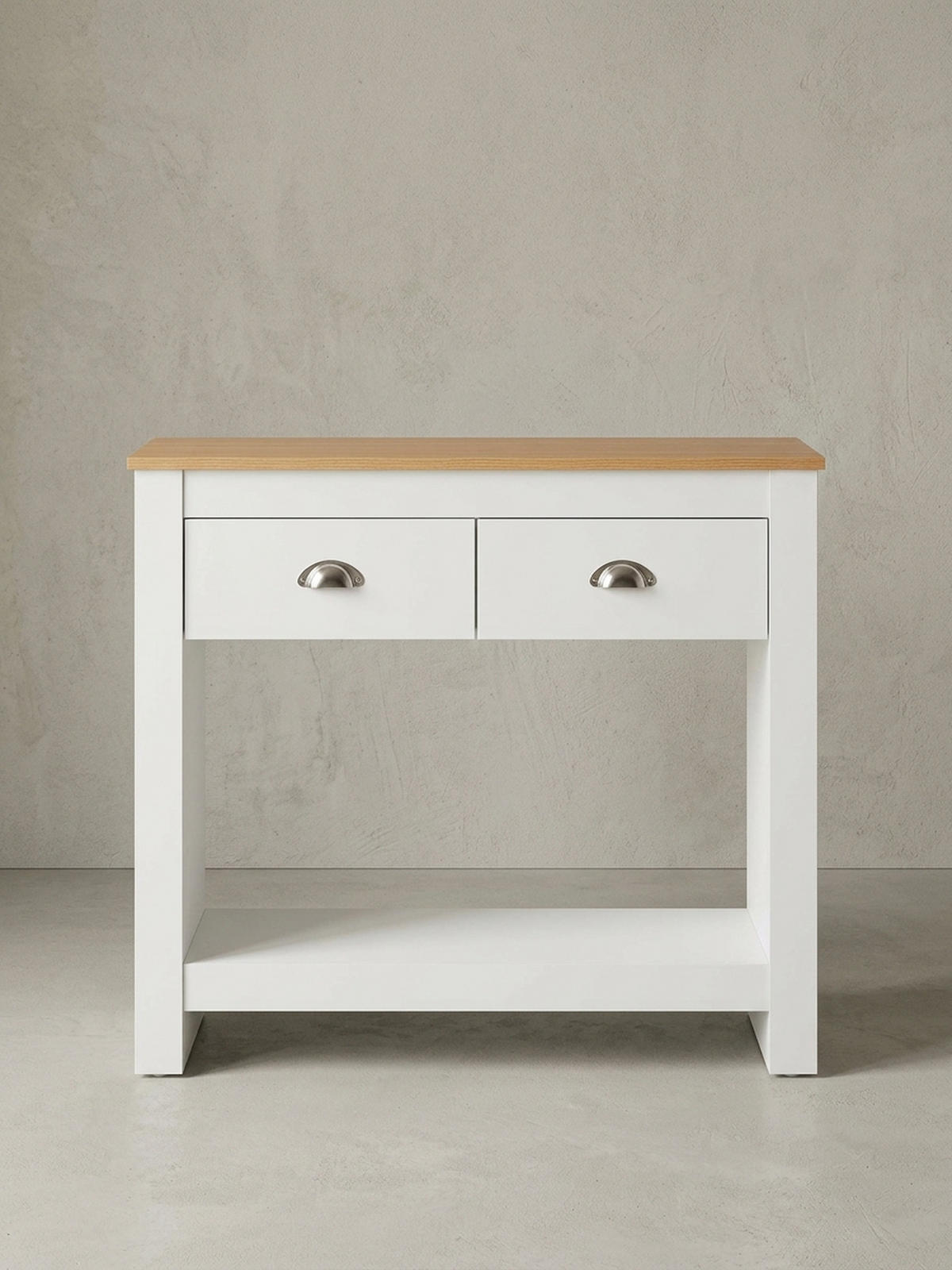 KONSOLENTISCH – Eiche-Weiß, 2 Schubladen, offenes Fach, melaminbeschichtet - Weiß, Holz/Metall (35/85/76cm) - KADIMA DESIGN