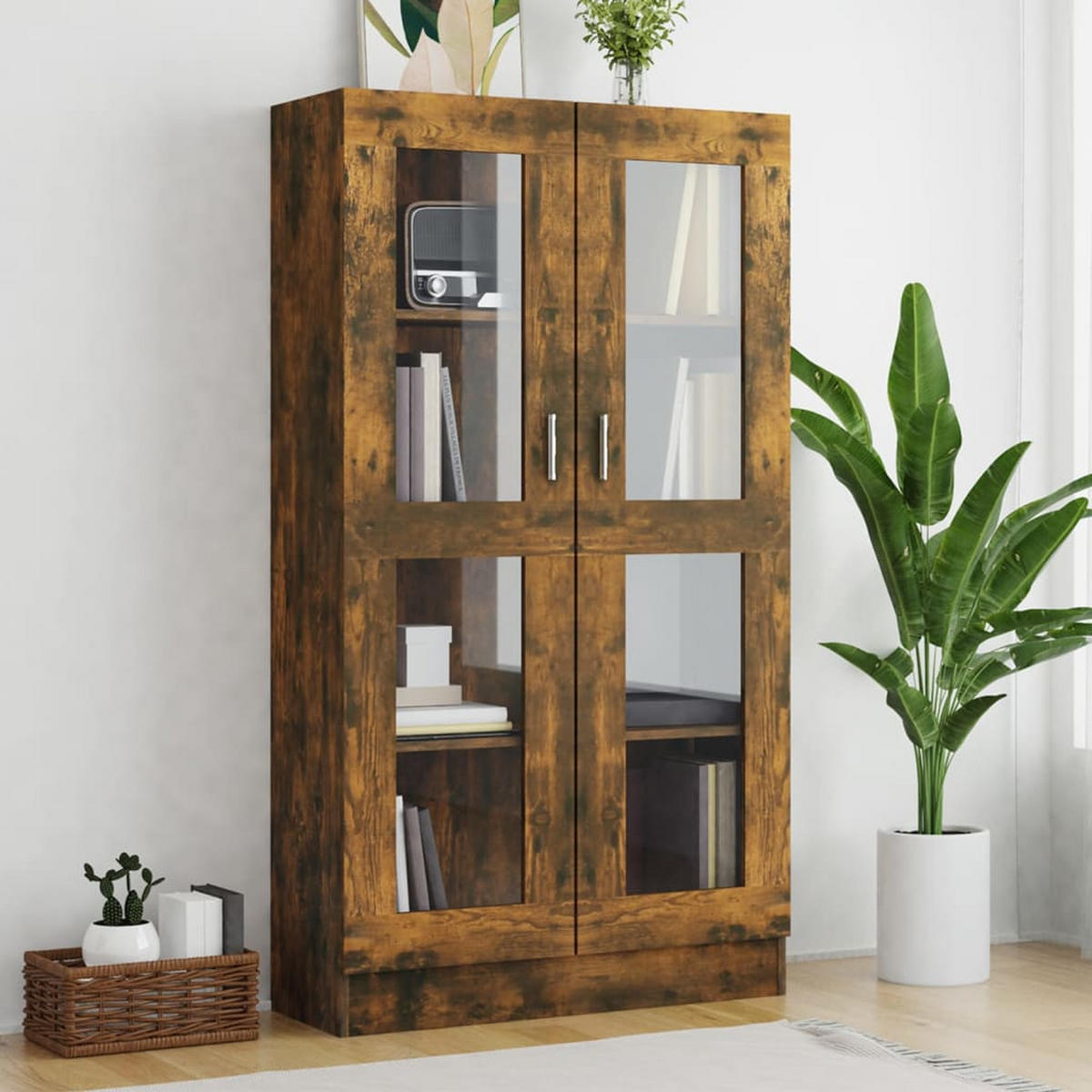 VITRINENSCHRANK Räuchereiche 82,5x30,5x150 cm Holzwerkstoff - Braun, Holzwerkstoff (82.5/150/30.5cm) - furnicato