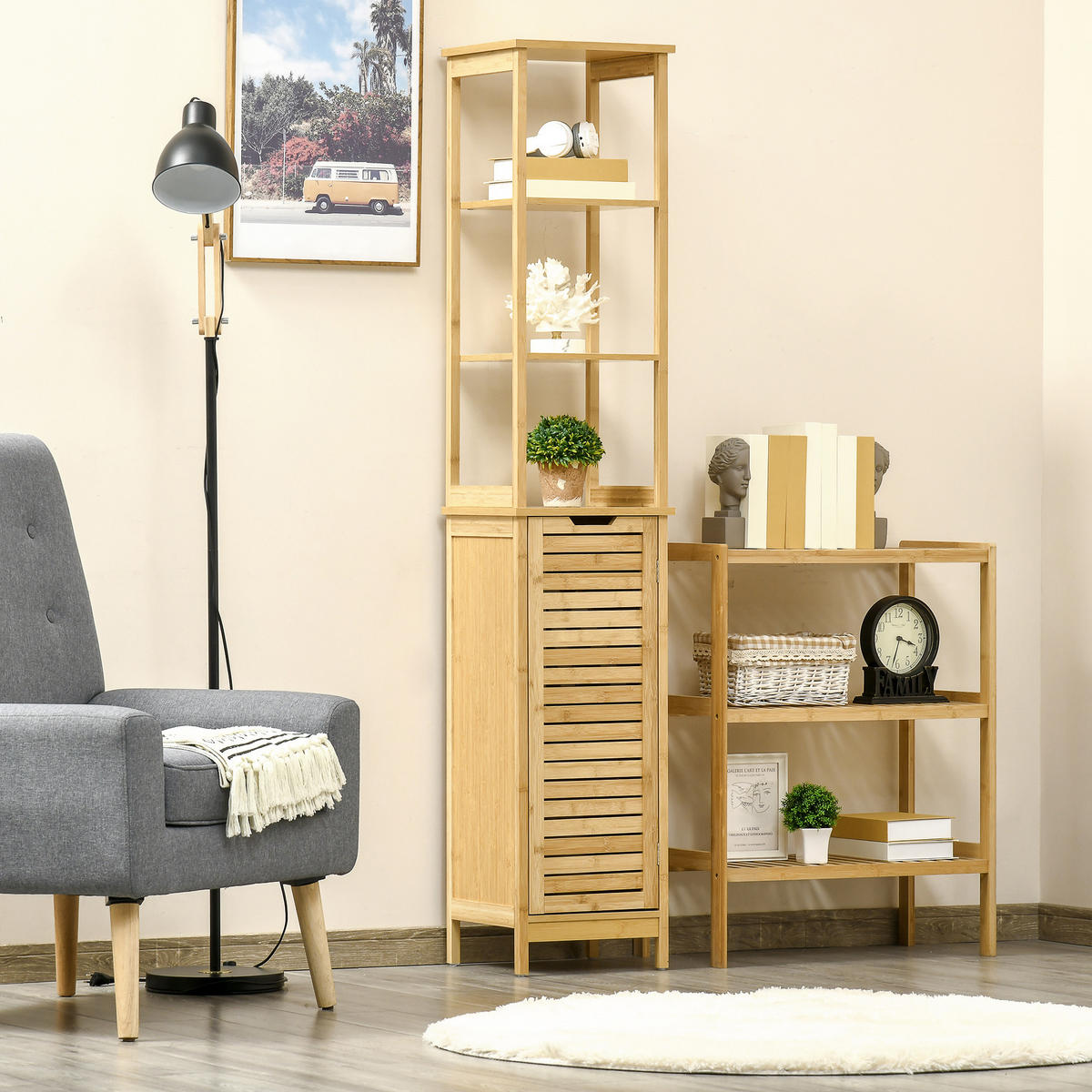 HOCHSCHRANK DE-12350 34/30/173 cm Bambus Natur - Naturfarben, Naturmaterialien (30/173/34cm) - ComfortXL