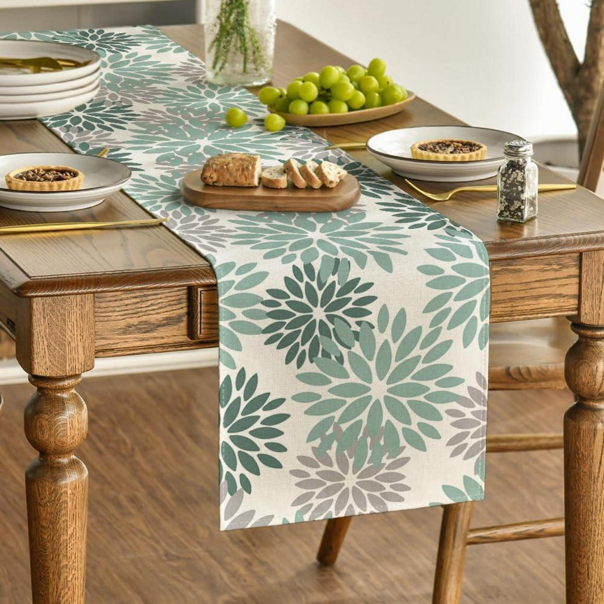 TISCHLÄUFER Blumenmuster Wasser Grün 40 x 180 cm - Multicolor, Textil (180/40/1.5cm)