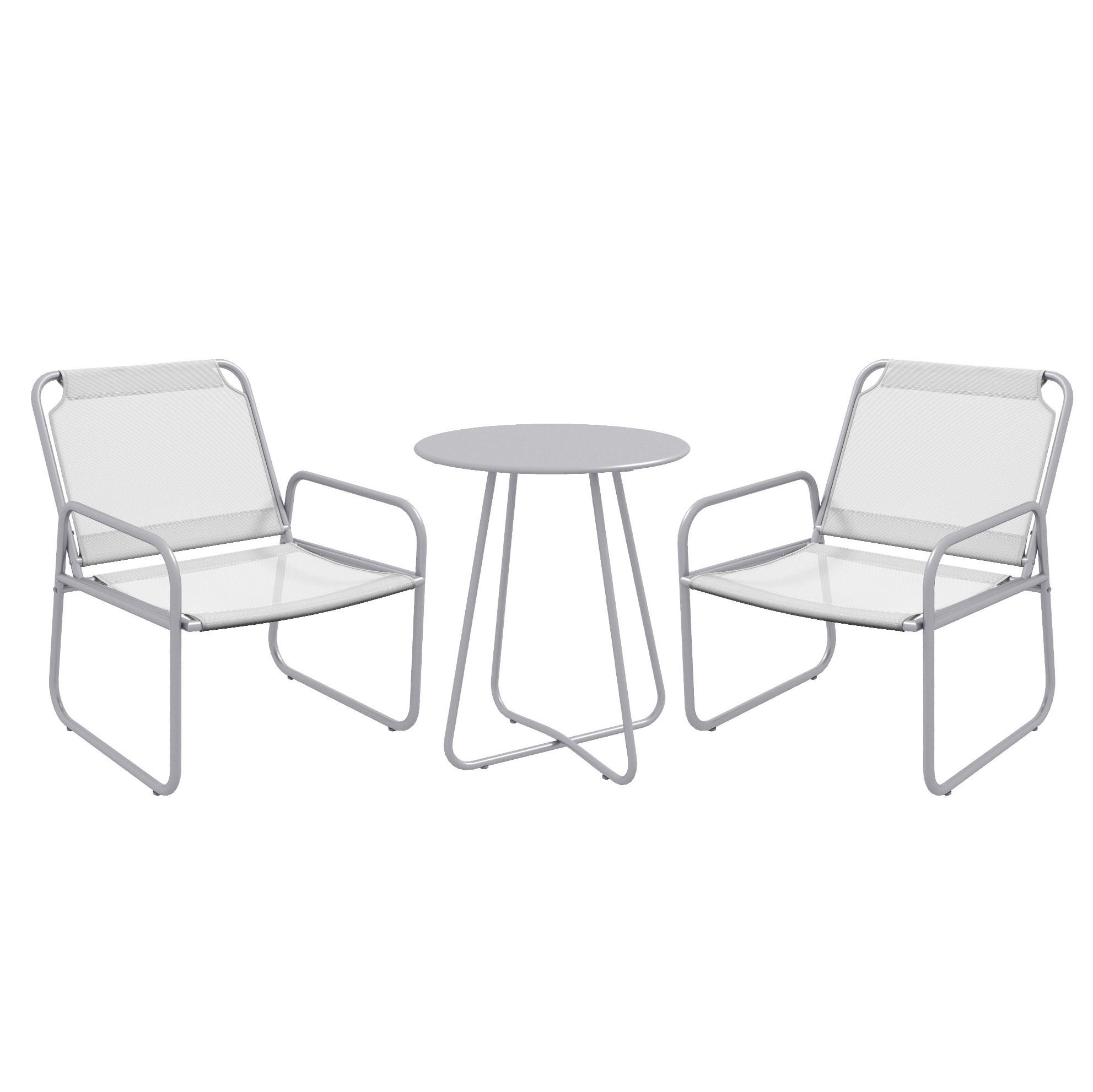 BISTRO-SET 3-teilig mit Tisch Ø60/72 cm und 2 Stühlen 63/57/82 cm, pulverbeschichtet und atmungsaktiv, Grau - Grau, Metall - Redom
