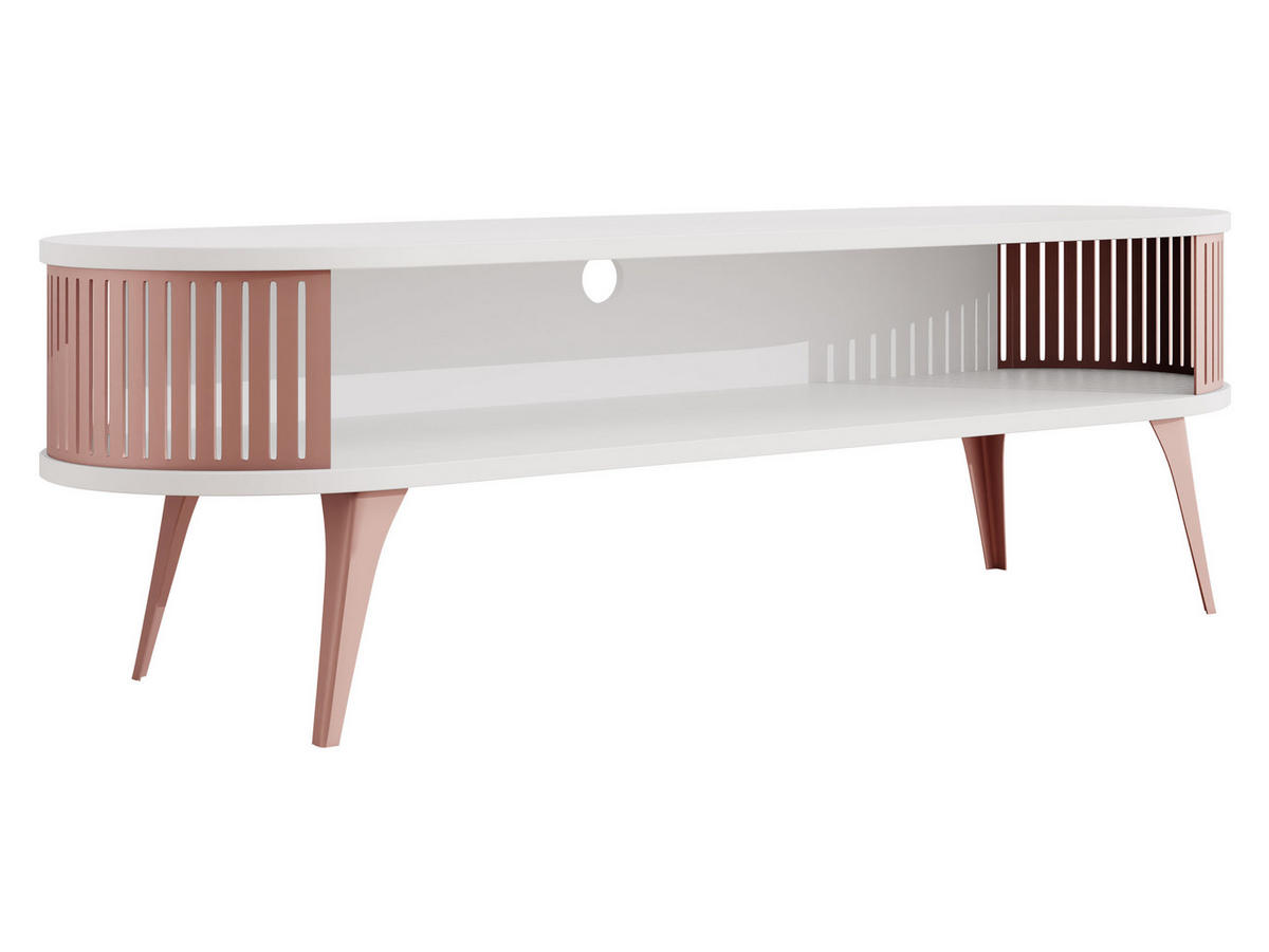 TV-LOWBOARD Roenni Oval Ember - Messingfarben/Weiß, Holzwerkstoff/Metall (140/44/40cm) - MIRJAN24