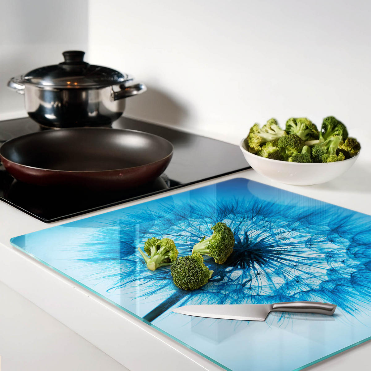 GLASPLATTE 60x52 cm Löwenzahn - Blau, Glas (60/0.4/52cm) - TULUP
