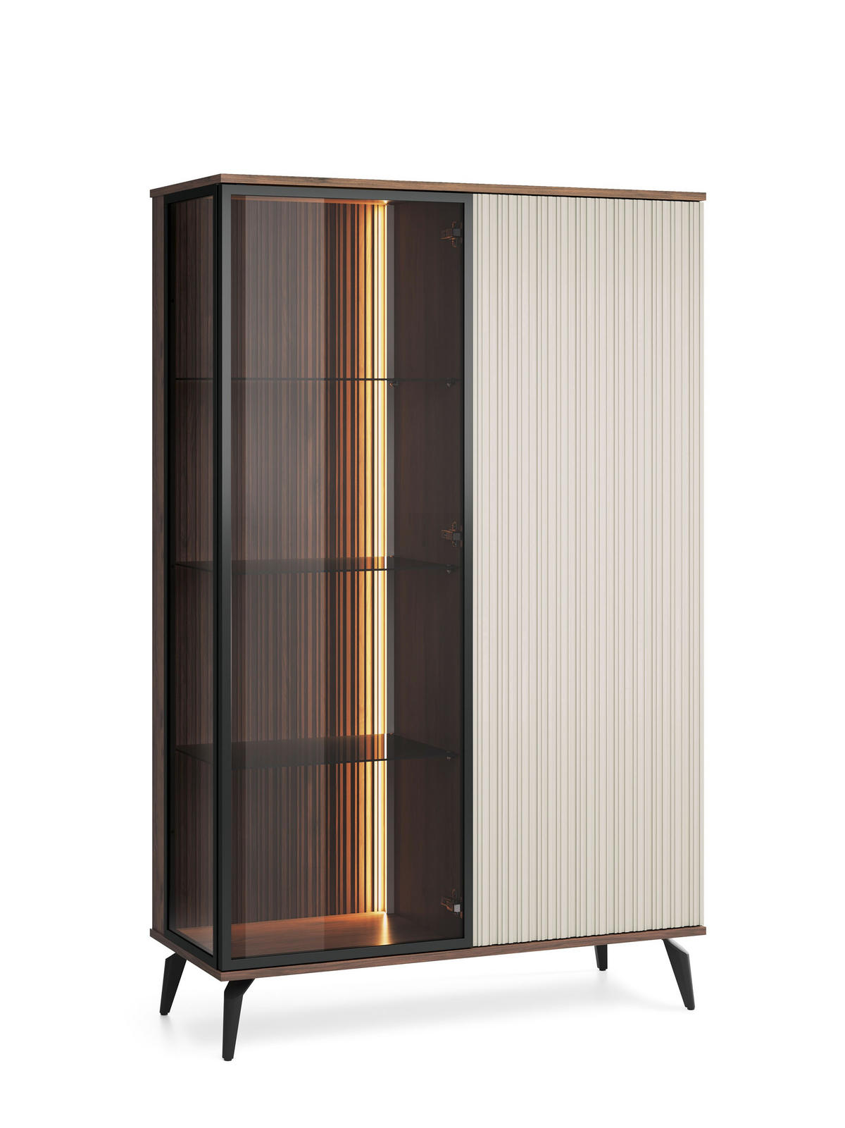 VITRINE Vico Braun mit Beige, Hochvitrine mit Led-Beleuchtung - Beige/Schwarz, Holzwerkstoff (103/162/39cm) - Bettso