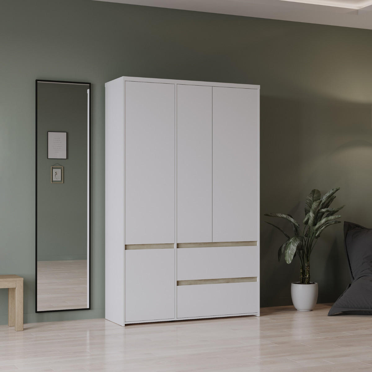4-TÜRIGER Kleiderschrank mit 2 Schubladen in Eiche Kronberg Dekor und mattem Weiß 138,2/50/220,5 cm - Eschefarben, Holzwerkstoff (50/220.5/49.9cm) - Calicosy