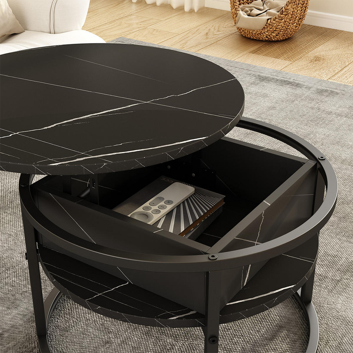 COUCHTISCH Marlo Schwarz/Marmor-Weiß 57 x 57 cm - Schwarz/Weiß, Holzwerkstoff (57/57/47.5cm) - Vicco