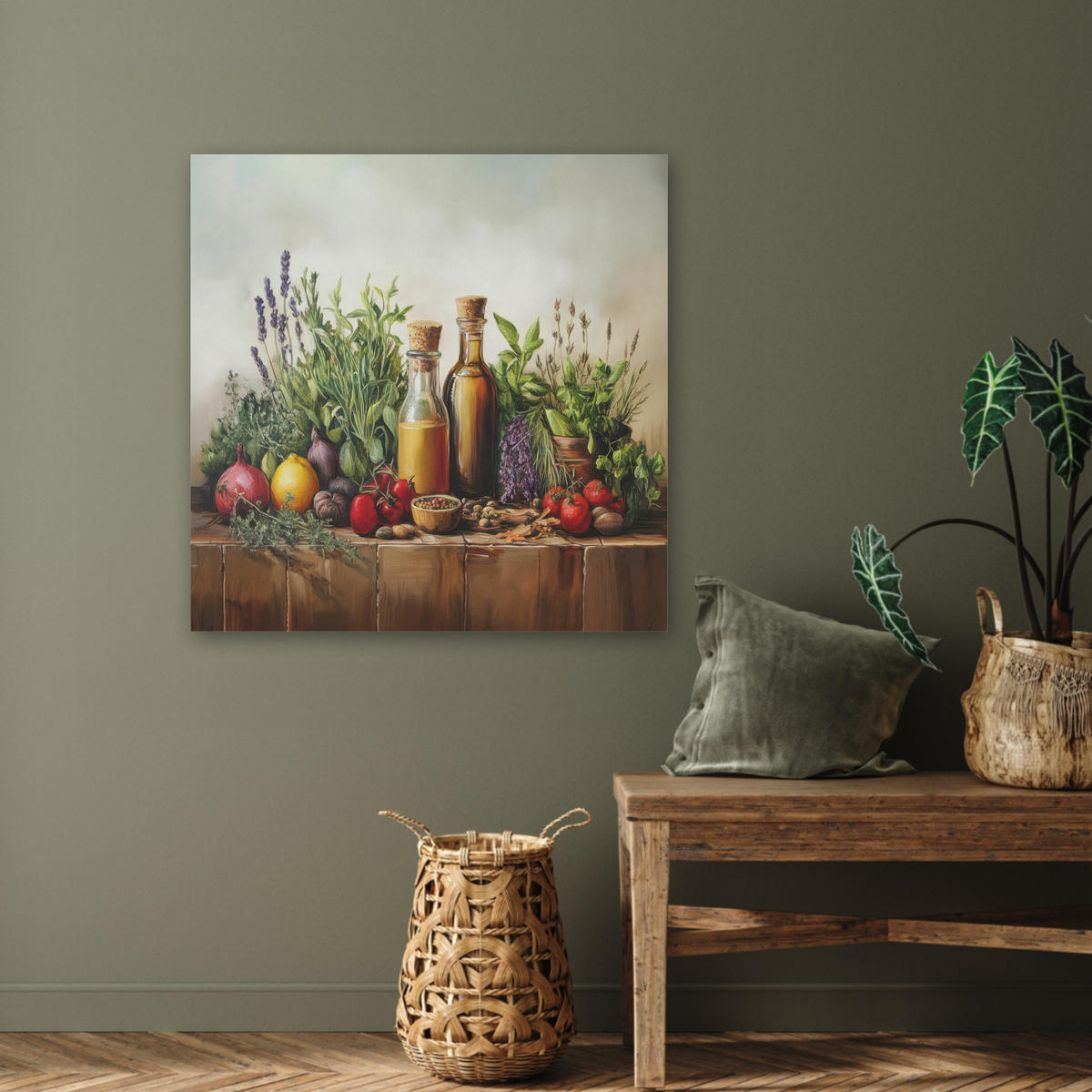 AKUSTIKBILD Stilleben - Kräuter - Gewürze - Früchte - Farbenfroh Akustikpaneele 80x80 cm - Grün, Kunststoff (80/80/0.9cm) - MuchoWow