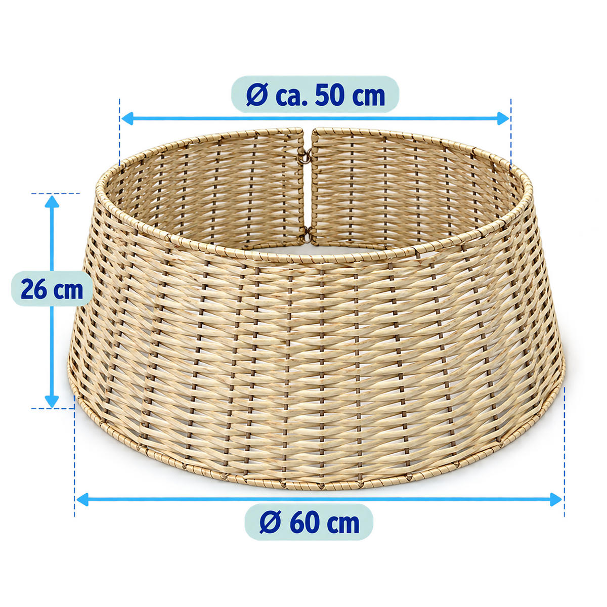 WEIHNACHTSBAUMROCK Natur 3-tlg. Weidengeflecht 60 cm - Hellbraun, Holz (26cm) - Relaxdays