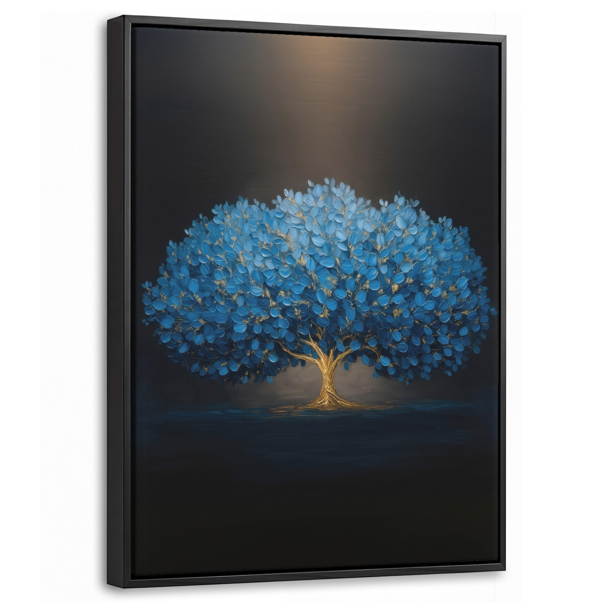 LEINWAND Bilder mit Rahmen - Baum - Blau - Blätter - Pinselstriche - 30x40 - Blau, Textil (30/40cm) - MuchoWow