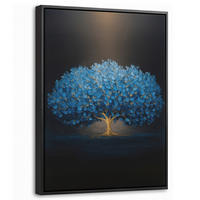 LEINWAND Bilder mit Rahmen - Baum - Blau - Blätter - Pinselstriche - 30x40 - Blau, Textil (30/40cm) - MuchoWow