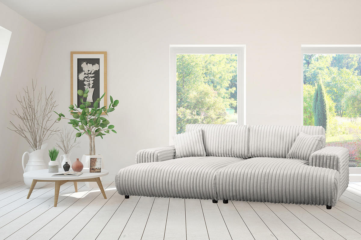 BIGSOFA - Silberfarben/Schwarz, Kunststoff/Textil (237/79/144cm) - home24