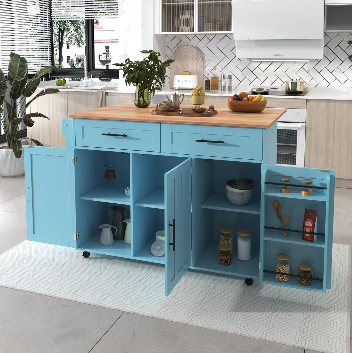 SPEISEWAGEN mit Klappplatte 129 x 71 x 91,5 cm MDF Blau - Blau, Holz (46/91.5/120cm) - Beauniv