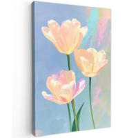 LEINWANDBILD Tulpen - Rosa Akzente - Blau Deko Groß 90x140 cm - Pastellblau, Textil (90/140cm) - MuchoWow