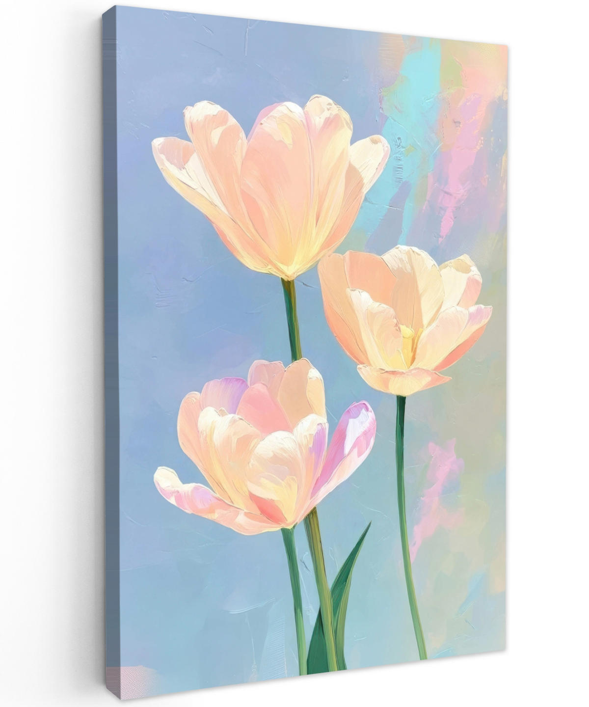 LEINWANDBILD Tulpen - Rosa Akzente - Blau Deko Groß 90x140 cm - Pastellblau, Textil (90/140cm) - MuchoWow