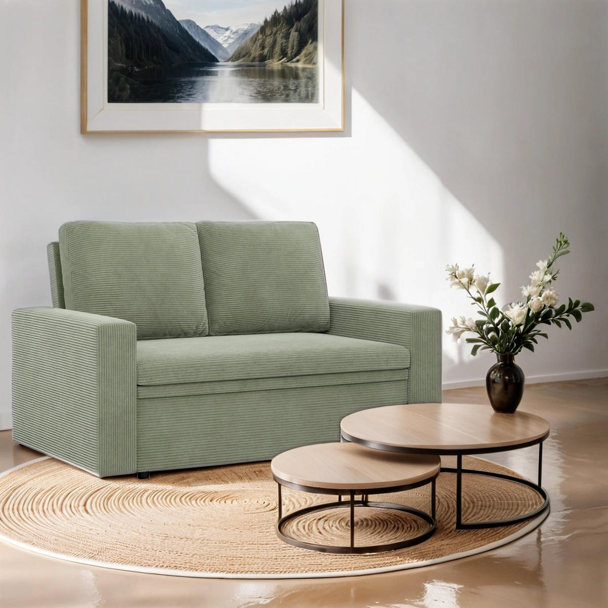 SOFA Neo mit gerader Armlehnen olivgrün - Olivgrün, Textil (148/90/87cm) - SIMKAM Furniture