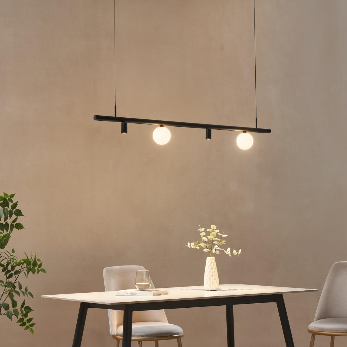 PENDELLEUCHTE MIT SPOTSTRAHLERN Lyne, Schwarz und weiß, 125cm - Weiß, Glas (125/125/8.5cm) - KOSILUM