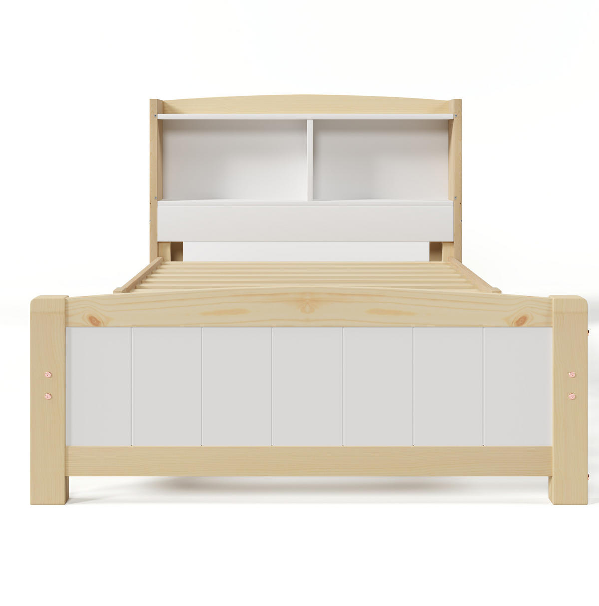 JEDNOLŮŽKOVÁ postel 90/200 cm bílá z masivního dřeva a MDF s úložným čelem - přírodní, dřevo (90/200cm) - OKWISH