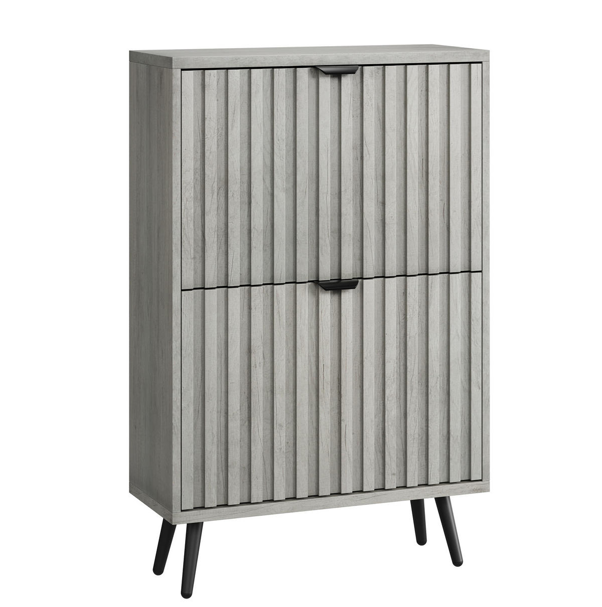 SCHUHSCHRANK 60/24/94 cm grau aus MDF und Holzwerkstoff mit 2 Klappen und Rillendesign - Grau, Holzwerkstoff (60/94/24cm) - OKWISH