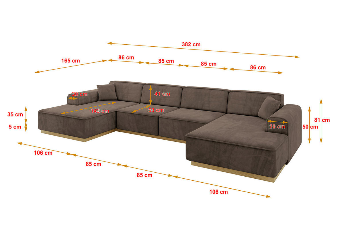 WOHNLANDSCHAFT IREA-U2-v2 - 382x165x81 cm Braun - Braun, Holzwerkstoff/Textil (382/81/165cm) - ALTDECOR