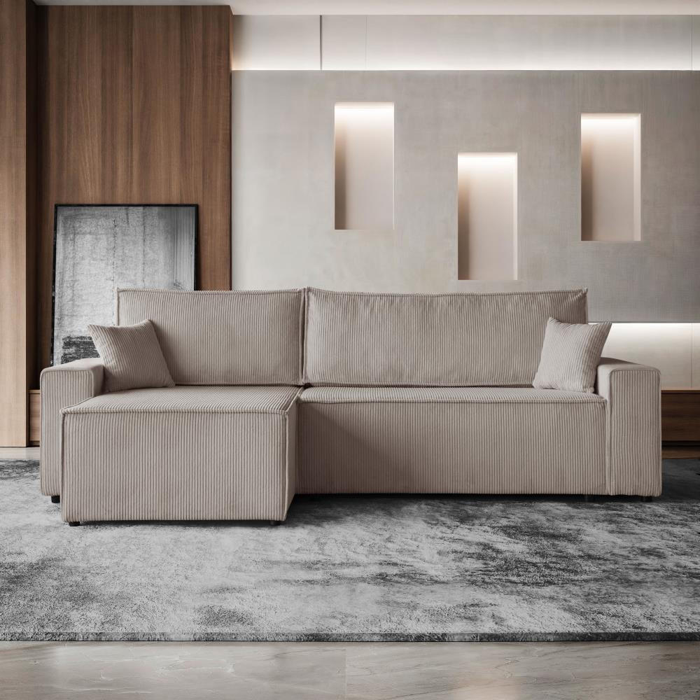 ECKSCHLAFSOFA mit Schlaffunktion Hektor cappuccino - Schwarz/Cappuccino, Kunststoff/Textil (277/152cm) - Beautysofa