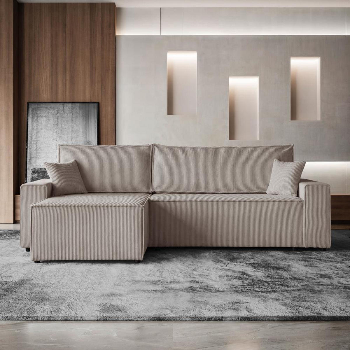 ECKSCHLAFSOFA mit Schlaffunktion Hektor cappuccino - Schwarz/Cappuccino, Kunststoff/Textil (277/152cm) - Beautysofa