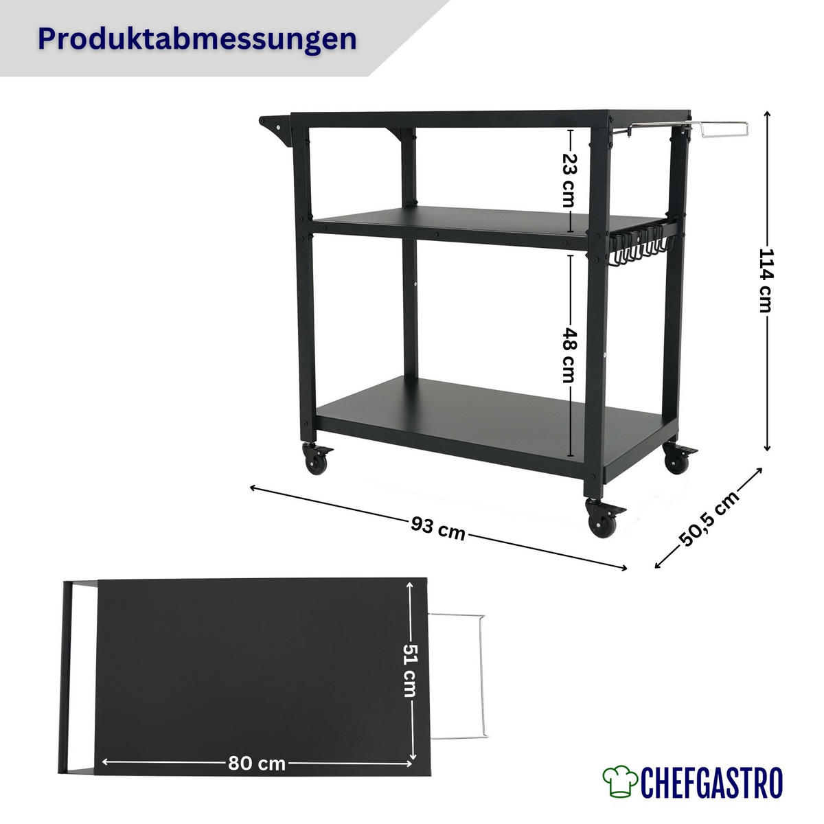 GRILLWAGEN Vulcano Outdoor Servierwagen - Schwarz, Metall (50.5/93/114cm) - CHEFGASTRO