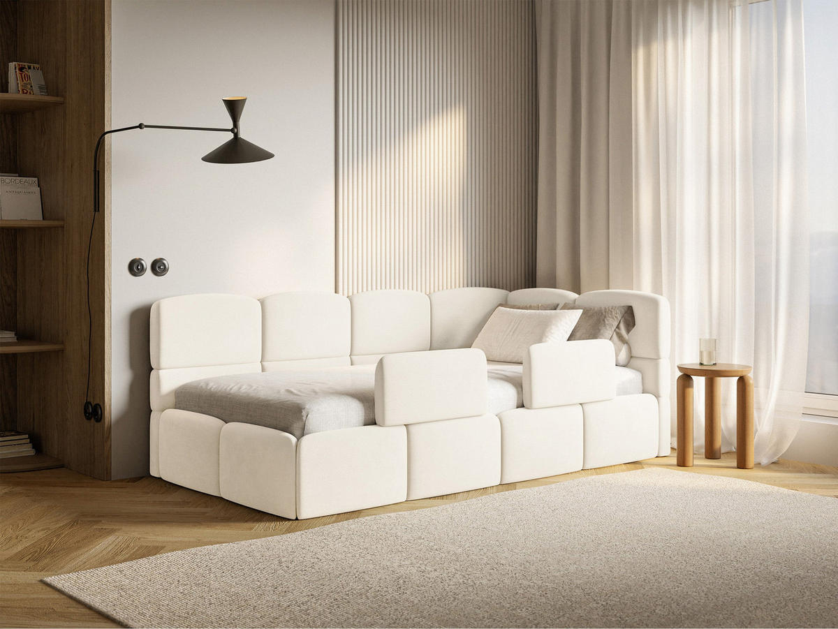 DETSKÁ POSTEĽ Cloudy krémová 90x200 cm, s matracom a zábranou, záhlavie vpravo, zamat - čierna/krémová, textil/plast (90/200cm) - Selsey