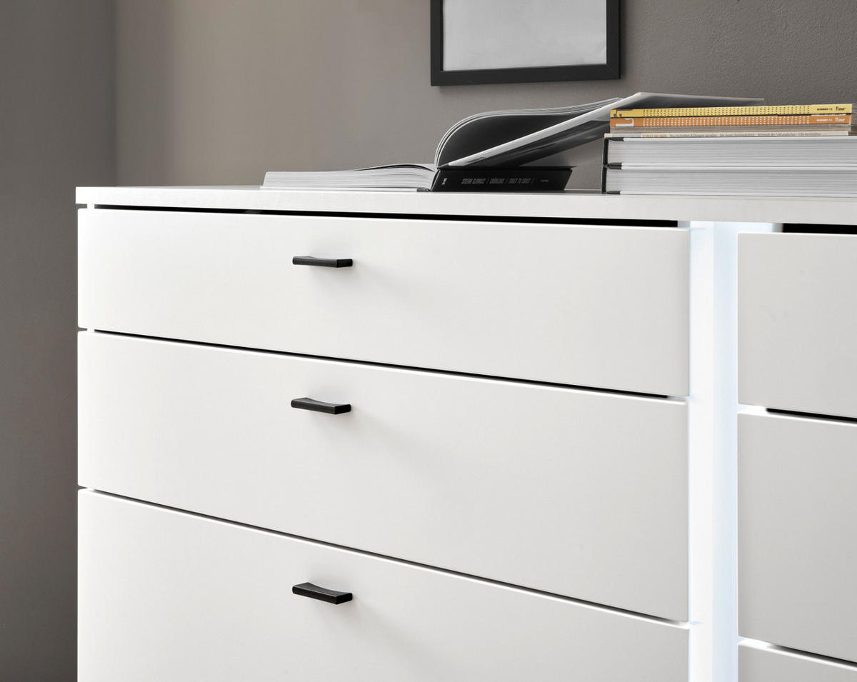 SIDEBOARD weiß matt, Kommode inklusive Frontbeleuchtung 200 cm - Weiß, Holzwerkstoff (200/86/42cm) - Furn.Design