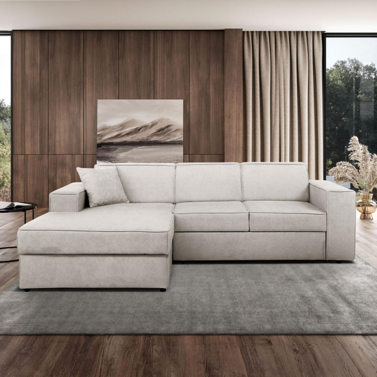 ECKSCHLAFSOFA mit Schlaffunktion Pedro L beige links - Beige/Schwarz, Kunststoff/Textil (267/160cm) - Beautysofa